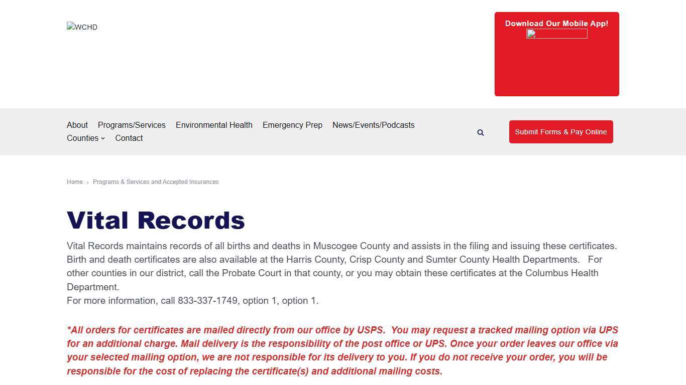 Vital Records – West Central Health District